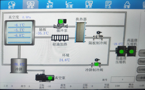 科研用冻干机操作面板 四环起航 S30 真空度温度实时监控界面